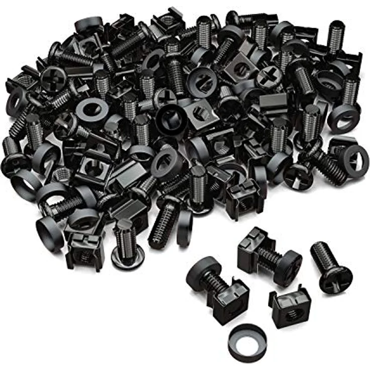 deleyCON 50x M6 Käfigmuttern Schrauben Set, Befestigungsmaterial für Netzwerkschränke, Schwarz, 19 Zoll und 10 Zoll kompatibel, Stahl – Bild 1