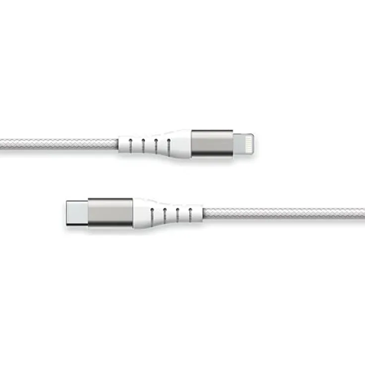 Force Power Lite Ladekabel mit Nylongeflecht, USB A/USB C, 1,2 m, Weiß