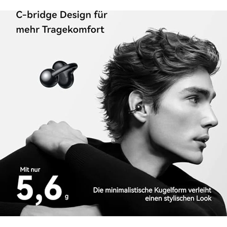 HUAWEI FreeClip,Innovatives Clip-Design,Intensives Open-Ear-Hörerlebnis,KI-Hintergrundgeräuschunterdrückung bei Anrufen,Superlange Akkulaufzeit, Kompatibel mit Android&iOS, Deutsche Version,Schwarz – Bild 2