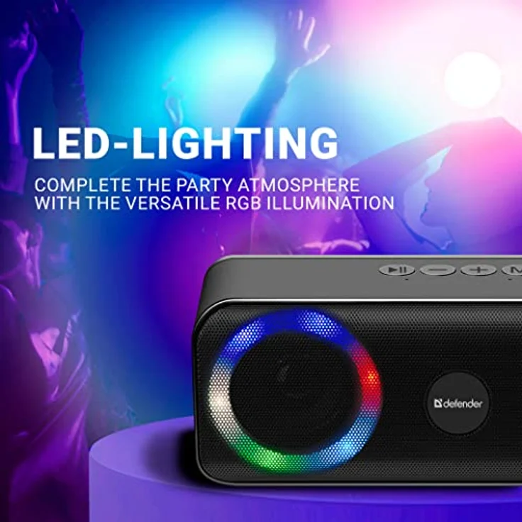 Defender Bluetooth Lautsprecher Q1, Musikbox mit mehrfarbige LED Licht, True Wireless Stereo, Tragbarer Bluetooth Speaker Box mit Freisprechfunktion, Radio, für Zuhause und Draußen – Bild 2