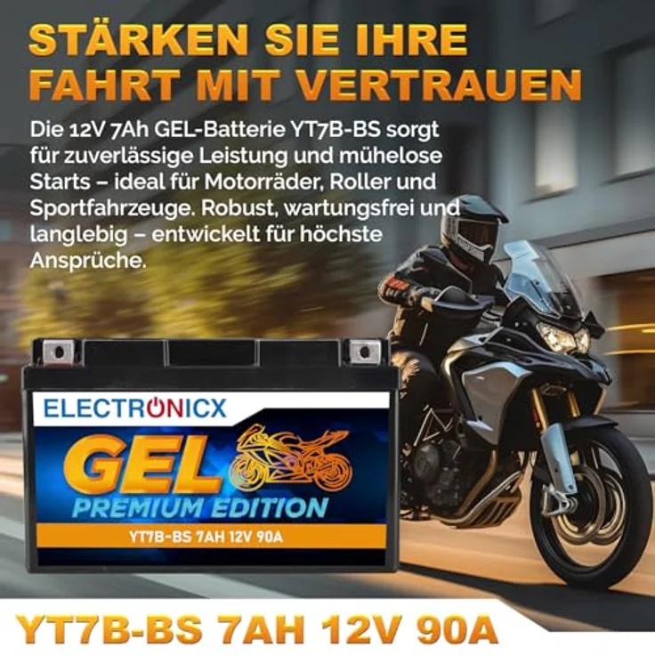 Electronicx GEL-YT7B-BS GEL Motorradbatterie, 7Ah 12V, wartungsfrei, auslaufsicher, rüttelfest, zyklenfest für Motorrad, Roller, Quad, ATV und Jetski – Bild 2