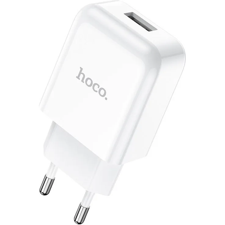 Hoco Netzladegerät USB 2A N2 Vigour, kompaktes Wandladegerät in weiß mit schnellem Ladeausstoß und Sicherheitssystem