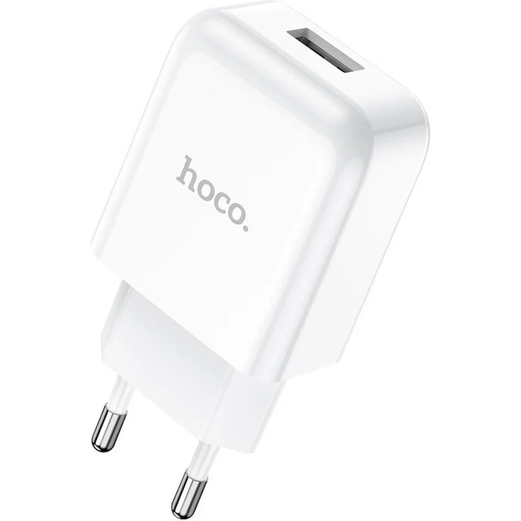 Hoco Netzladegerät USB 2A N2 Vigour, kompaktes Wandladegerät in weiß mit schnellem Ladeausstoß und Sicherheitssystem
