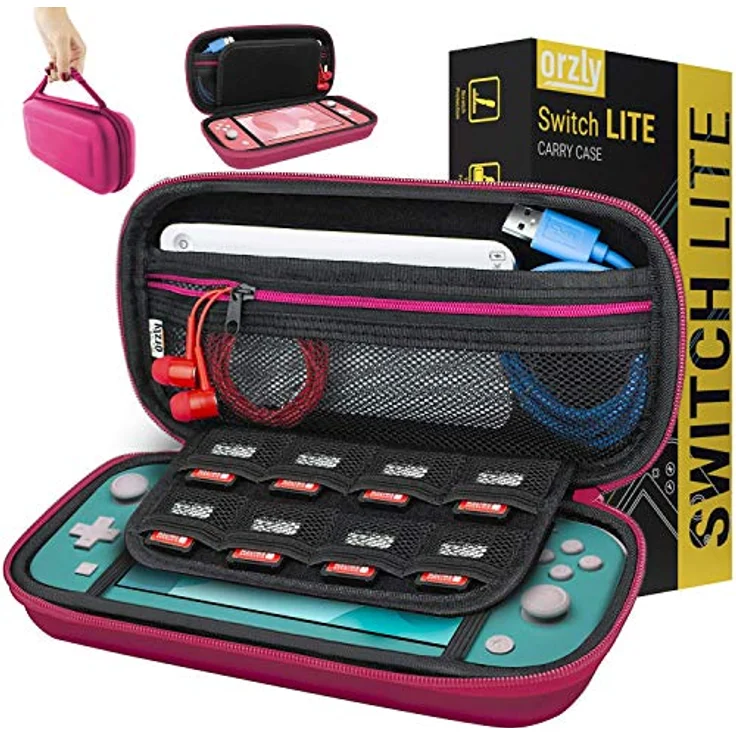 Orzly Tragetasche für Nintendo Switch Lite (2019), Hartschalen Schutzhülle mit Innentasche für Zubehör, rosa – Bild 1