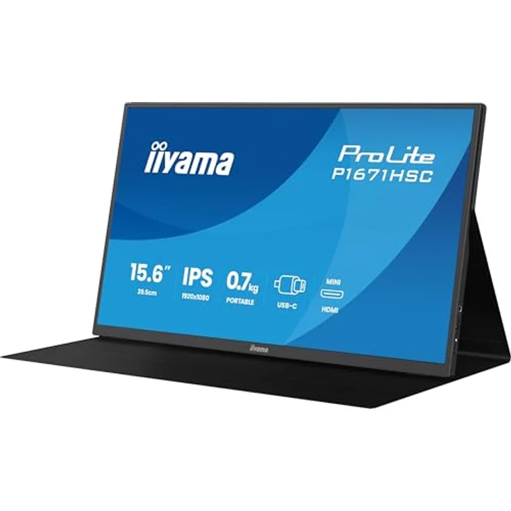 iiyama Prolite P1671HSC-B1, tragbarer 15,6" Full-HD IPS Monitor mit USB-C, integrierten Lautsprechern und Lederhülle, schwarz – Bild 3