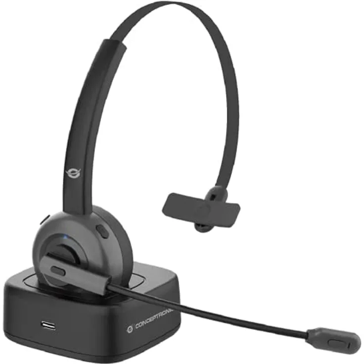 Conceptronic POLONA03BDA Kabelloses Bluetooth-Headset mit Ladedoc & Bluetooth USB Audio Adapter, Schwarz