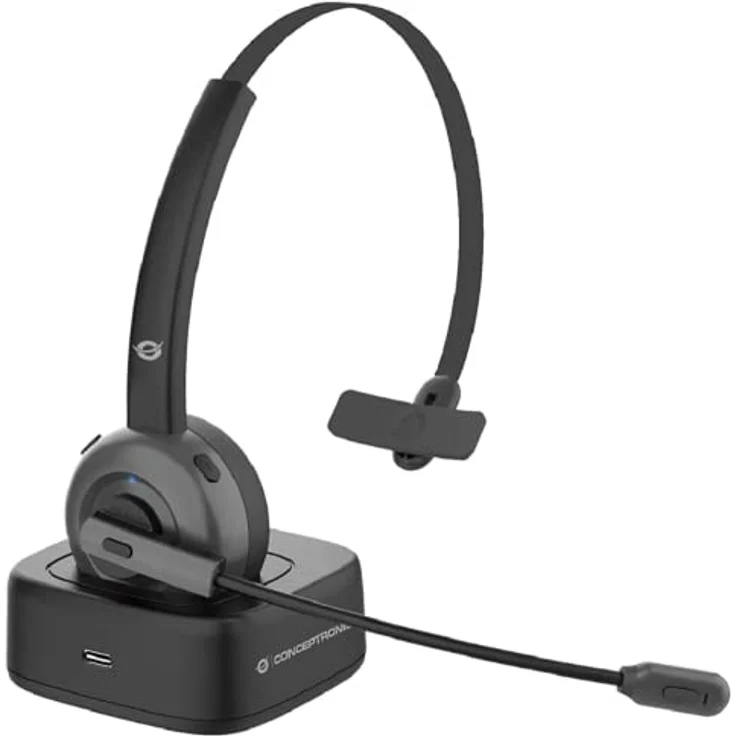 Conceptronic POLONA03BDA Kabelloses Bluetooth-Headset mit Ladedoc & Bluetooth USB Audio Adapter, Schwarz – Bild 1