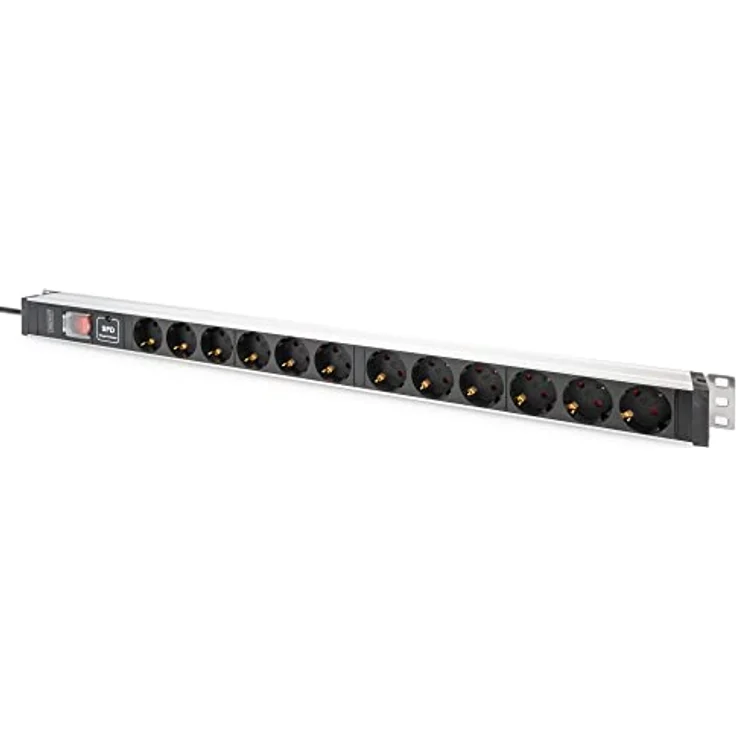 DIGITUS 1HE Aluminium PDU, Rack Mount, 12 x Schutzkontakt 16A, 230VAC, 50/60Hz, overvoltage, Switch – Bild 1