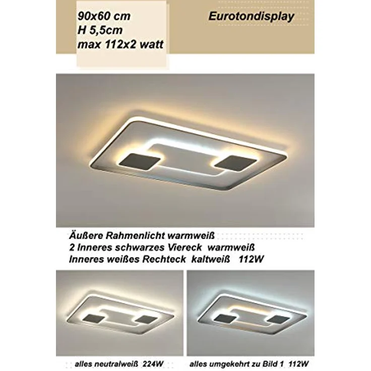 Eurotondisplay LED Deckenleuchte 9641-CFX, 90x60 cm 224W, Fernbedienung, dimmbar, weiß/schwarz, A+ – Bild 3