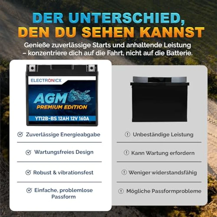 Electronicx YT12B-BS AGM Motorradbatterie 12Ah 12V, wartungsfrei, auslaufsicher, rüttelfest für Motorrad, Roller und Quad – Bild 7