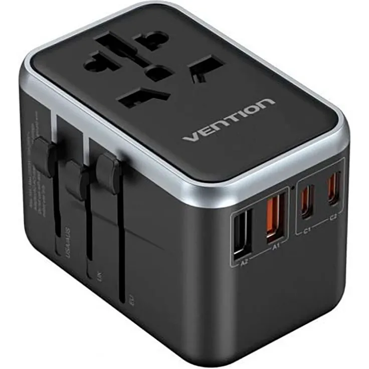 Vention FJFB0 USB-C-Ladegerät, 65W GaN Universal Reiseadapter mit 2xUSB-C und 2xUSB-A Anschlüssen, kompakt und reisefreundlich