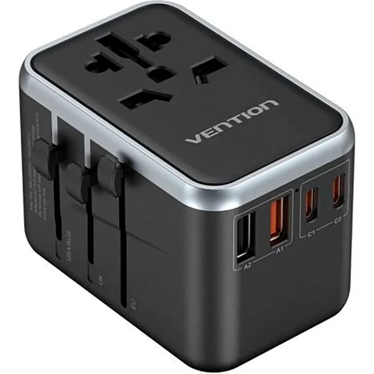 Vention FJFB0 USB-C-Ladegerät, 65W GaN Universal Reiseadapter mit 2xUSB-C und 2xUSB-A Anschlüssen, kompakt und reisefreundlich