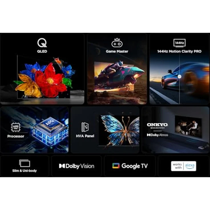 TCL 65T8C 65 Zoll QLED 4K HDR UHD Fernseher, Smart Google TV mit Dolby Vision & Atmos, 144Hz Motion Clarity Pro, FreeSync, Onkyo 2.1 Sound, Sprachsteuerung, kompatibel mit Google Assistant – Bild 4