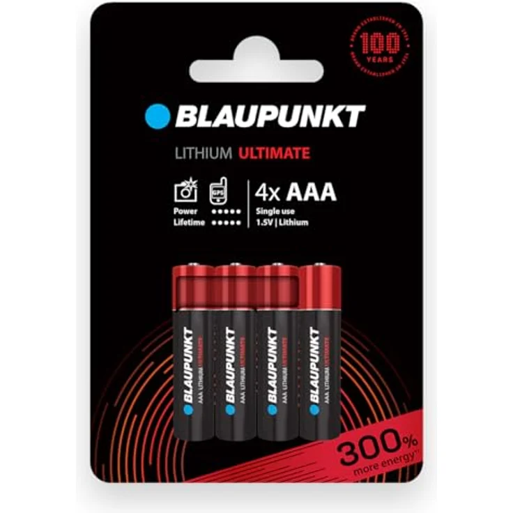 Blaupunkt AAA Lithiumbatterien Packung mit 4, für Digitalkameras und IoT-Geräte, hält 3x länger, FR03BUL/4CP – Bild 1