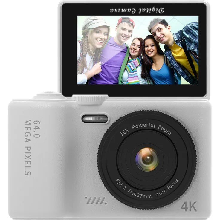 KKmoon 4K-Digitalkamera für Kinder und Teenager, 64 MP, 3 Zoll Klappbildschirm, WiFi, 16-facher Digitalzoom, integriertes LED-Fülllicht, 32 GB TF-Karte