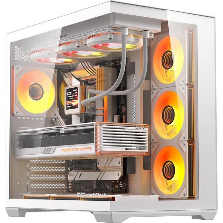 darkFlash C280 WHT, Midi-Turm Computergehäuse mit 7 Lüftern, gehärtetem Glas und Platz für E-ATX-Motherboards