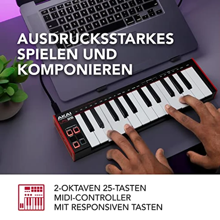 AKAI Professional LPK25 - USB MIDI Keyboard Controller mit 25 responsiven Synth-Tasten für Mac und PC, Arpeggiator und Musikproduktionssoftware – Bild 2