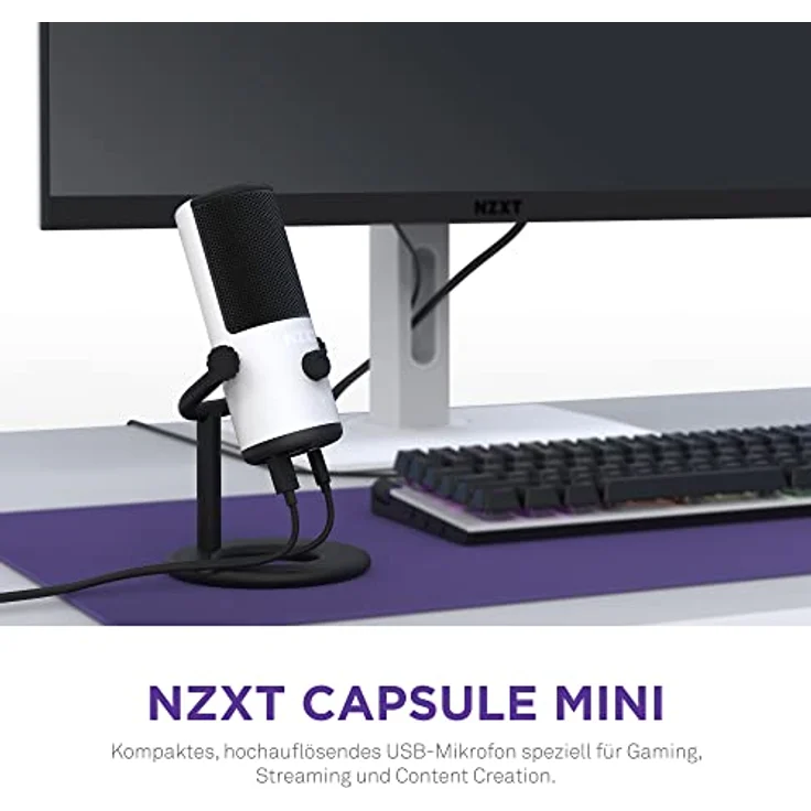Nzxt Capsule Mini USB-Mikrofon - AP-WMMIC-W1 - Hohe Auflösung – Nierenförmige Richtcharakteristik – Ideal für Streaming, Content Creation und Podcasting – Integrierter Pop-Filter – Weiß – Bild 2