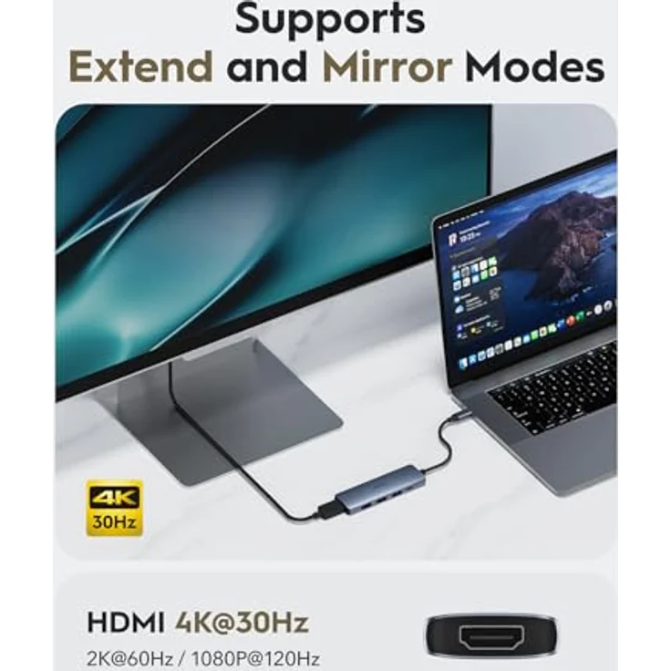 Cudy UH405 USB C Hub, 5-in-1 Multiport Adapter mit 100W PD, 4K HDMI, 3 USB-A Ports, Aluminium für MacBook, Galaxy, Surface, XPS, iPad – Bild 3