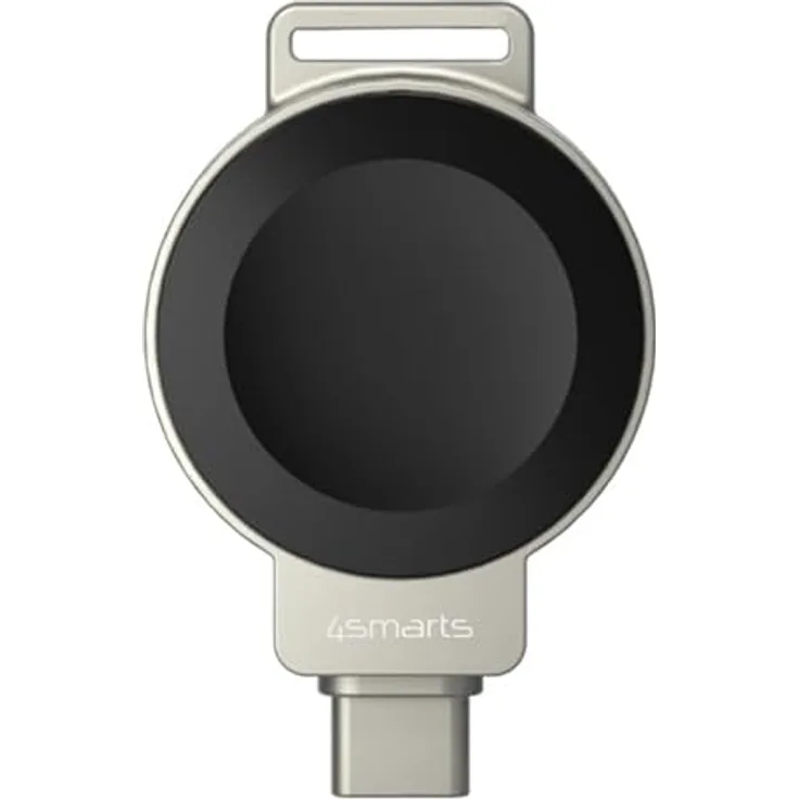 4Smarts Wireless Charger für Smartwatches, kompakter Reisecharger mit magnetischer Docking-Funktion und USB-C-Stecker, grau