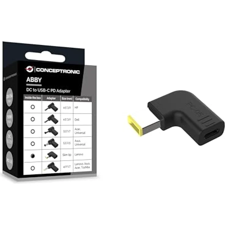 Conceptronic Adapter USB-C -> DC für Lenovo Slim Tip, 18-20V, schwarz – Bild 2
