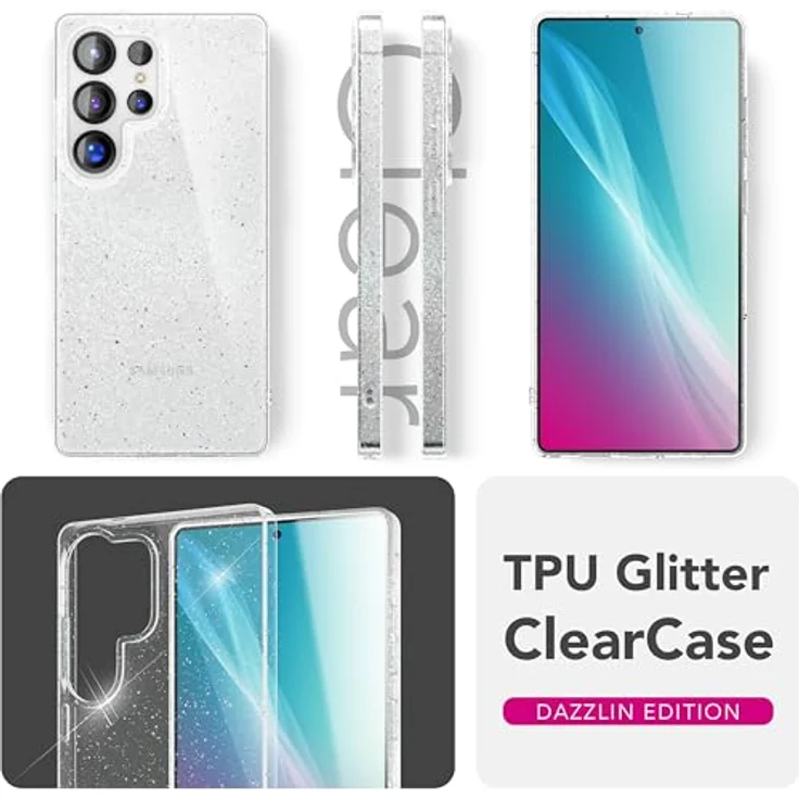 Nalia Dazzlin Clear Glitter Diamond Cover, transparente Silikon Hülle mit glitzernden Partikeln für Samsung Galaxy S25 Ultra, stoßfest und kratzbeständig – Bild 3