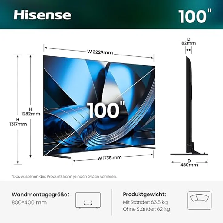 HISENSE 100U7DSE ULED TV, 100 Zoll / 254 cm, UHD 4K, SMART TV, flach – Bild 2