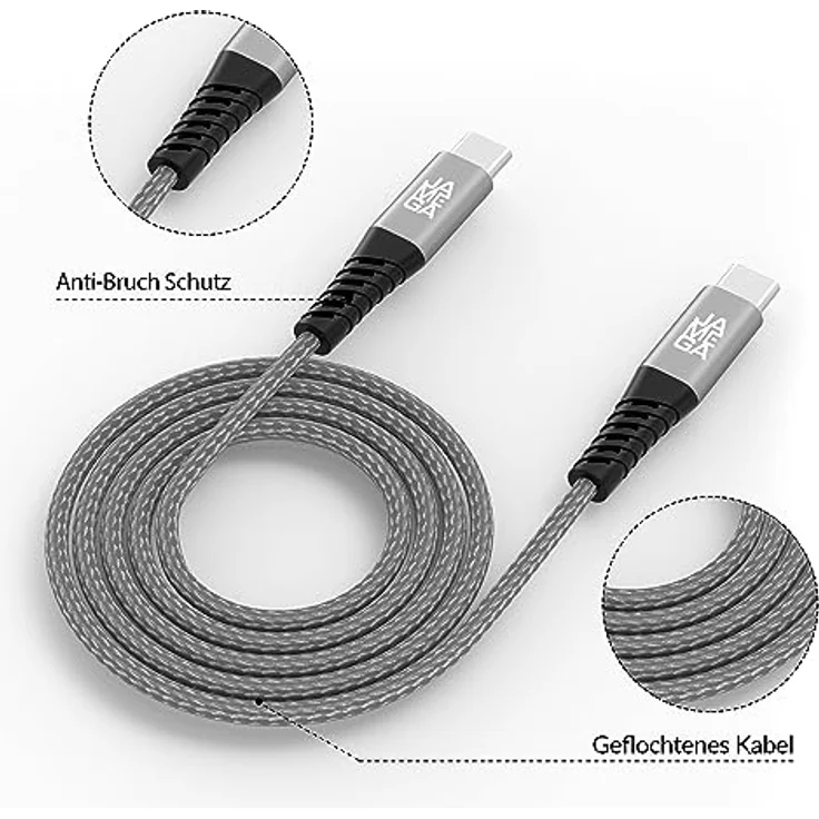 JAMEGA - USB Typ C Kabel Grau 2m | Fast Charge Sync | Kompatibel mit iPhone 15 Pro Max iPad Pro Air Samsung Macbook Tablets Huawei uvm. – Bild 3