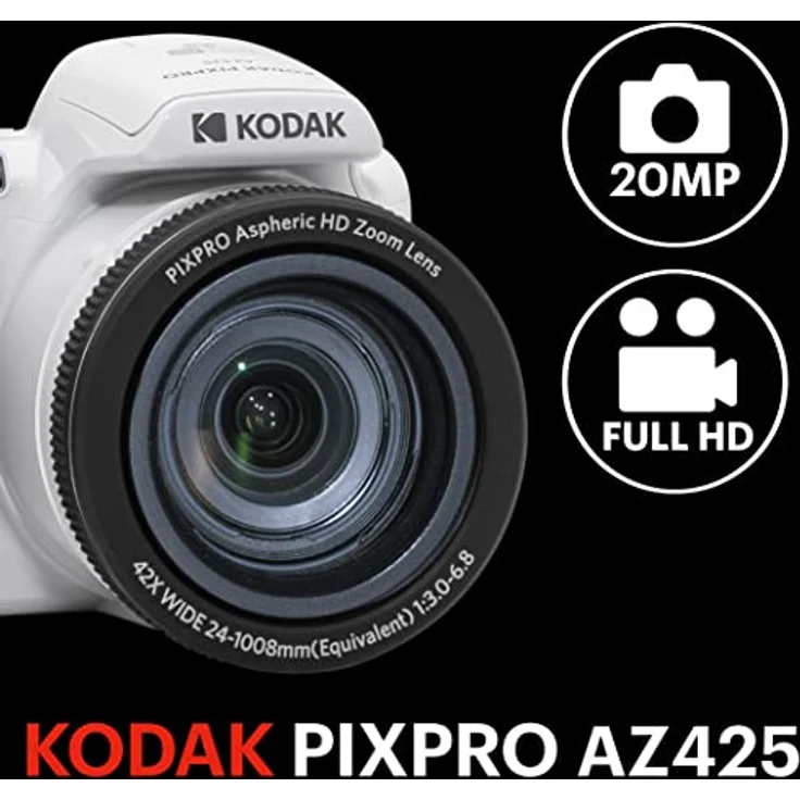 KODAK Pixpro Astro Zoom AZ425 – Digitalkamera Bridge, 42-facher optischer Zoom, 24 mm Weitwinkel, 20 Megapixel, LCD 3, Full HD 1080p, Li-Ion-Akku, Weiß – Bild 2
