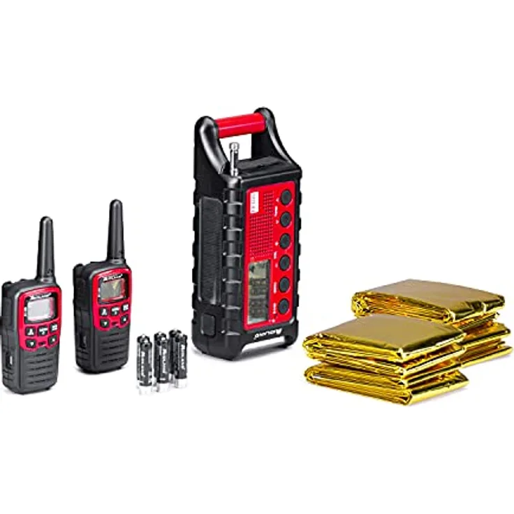 Midland EK35 Emergency Kit, Survival Kit für Wanderer mit 2 PMR446 XT30 Walkie Talkie Transceivern, ER300 Notstrombank und 4 Thermodecken