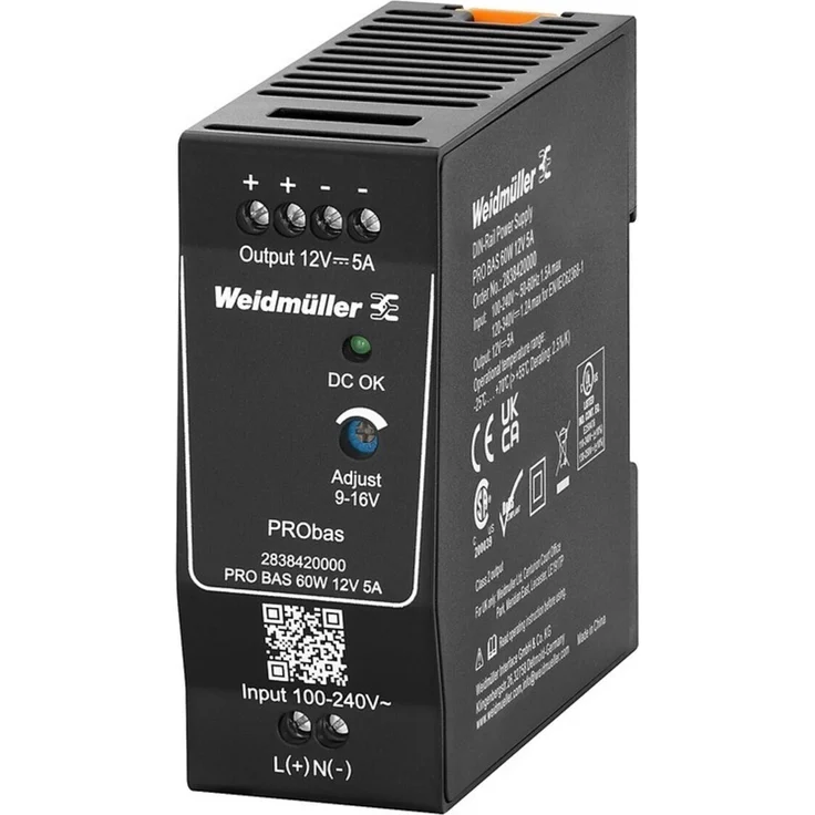 Weidmüller PRO BAS 60W 12V DC Stromversorgung, 5A, Eingang 85-264V AC, IP20, schutzisoliert