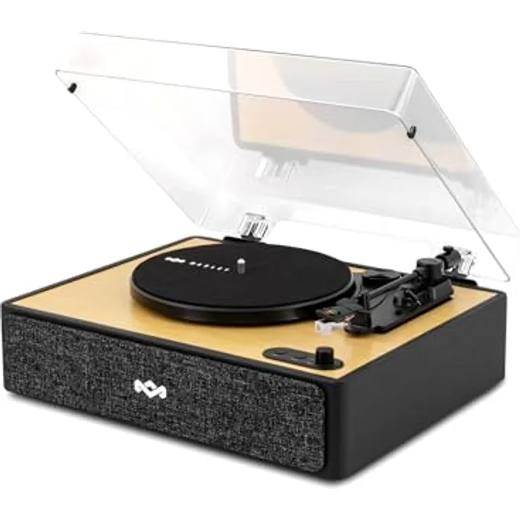 House of Marley Rise Up, Bluetooth Plattenspieler mit integrierten Lautsprechern, 3-Gang (33/45/78 U/min), Bambus-Finish, nachhaltige Materialien & Dust Cover