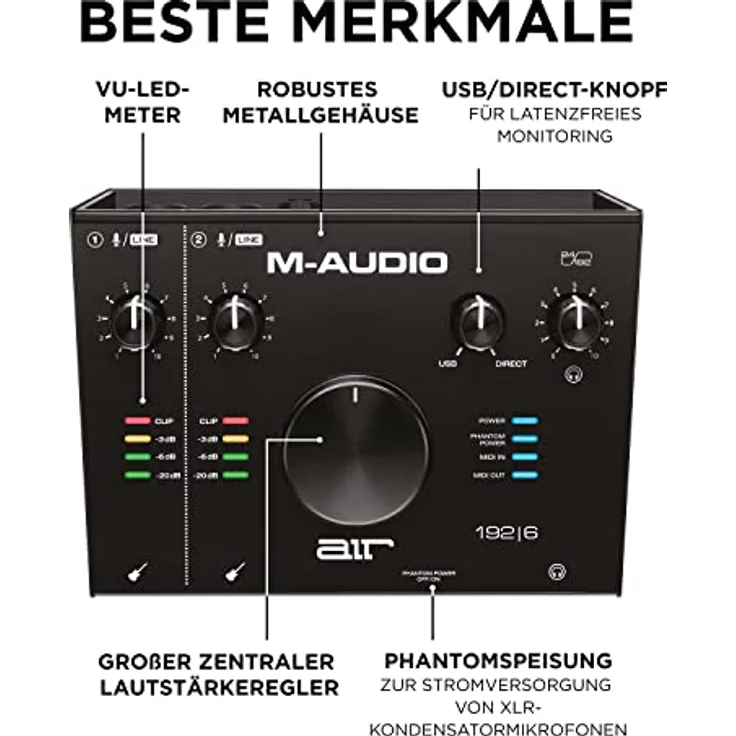 M-Audio AIR 192 | 6 - 2-in-2-out USB Audio- - MIDI-Schnittstelle mit ProTools und Ableton Live Recording Software mit Studio Effekten und Instrumenten – Bild 5