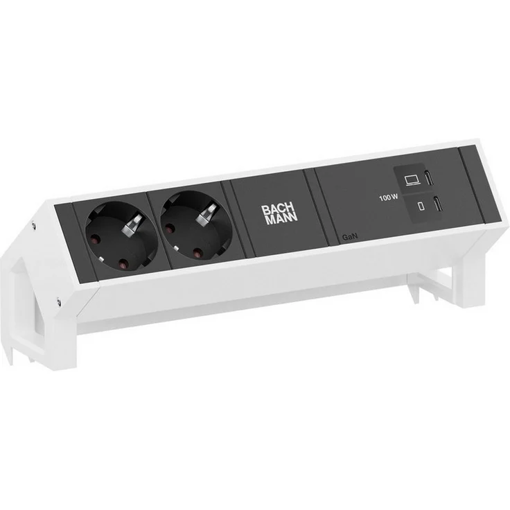 Bachmann DESK2 2xCEE7/3 1xUSB C/C 100W Steckdosenleiste, Tischmontage, Weiß, 0,2m RAL9010
