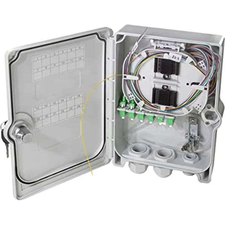 LogiLink Wandgehäuse FB124LC, FTTH/FTTB-Anschlussgehäuse mit 24x LC/APC, lichtgrau, IP55 Schutz, voll bestückt