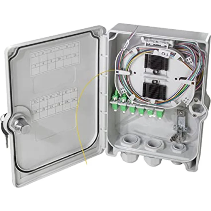 LogiLink Wandgehäuse FB124LC, FTTH/FTTB-Anschlussgehäuse mit 24x LC/APC, lichtgrau, IP55 Schutz, voll bestückt – Bild 1