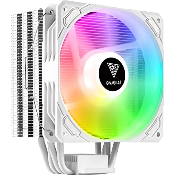 GAMDIAS BOREAS E1-410 WH CPU-Kühler, Hochleistungs-CPU-Luftkühler mit 4 Kupfer-Heatpipes, Dual Ring ARGB und universeller Kompatibilität für Intel & AMD.