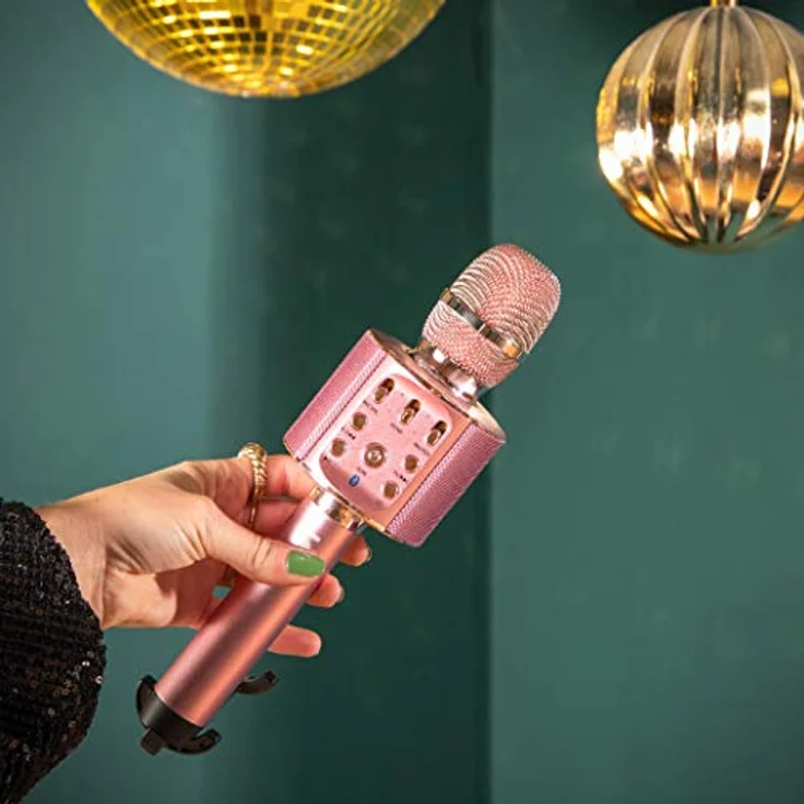 Lenco BMC-090 - Karaoke Mikrofon - Bluetooth V4.2 - Mit Smartphone-Halterung - 5 Watt RMS - LED Lichteffekte - integrierter Akku mit 1200mAh – Android und iOS - Pink – Bild 2