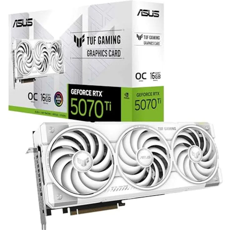 ASUS TUF Gaming GeForce RTX 5070 Ti, 16GB GDDR7 White Gaming OC Edition, NVIDIA DLSS 4, 2,5-Slot Design, PCIe 5.0, 3x DisplayPort 2.1b, 2x HDMI 2.1b, weiß