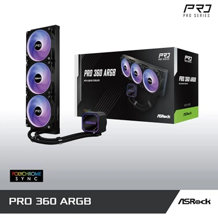 ASRock Pro 360 ARGB Black, AiO-Wasserkühlung mit 360mm Radiator, 3x 120mm Lüfter, kompatibel mit Intel LGA1851 / LGA1700 und AMD AM5 / AM4 – Bild 8