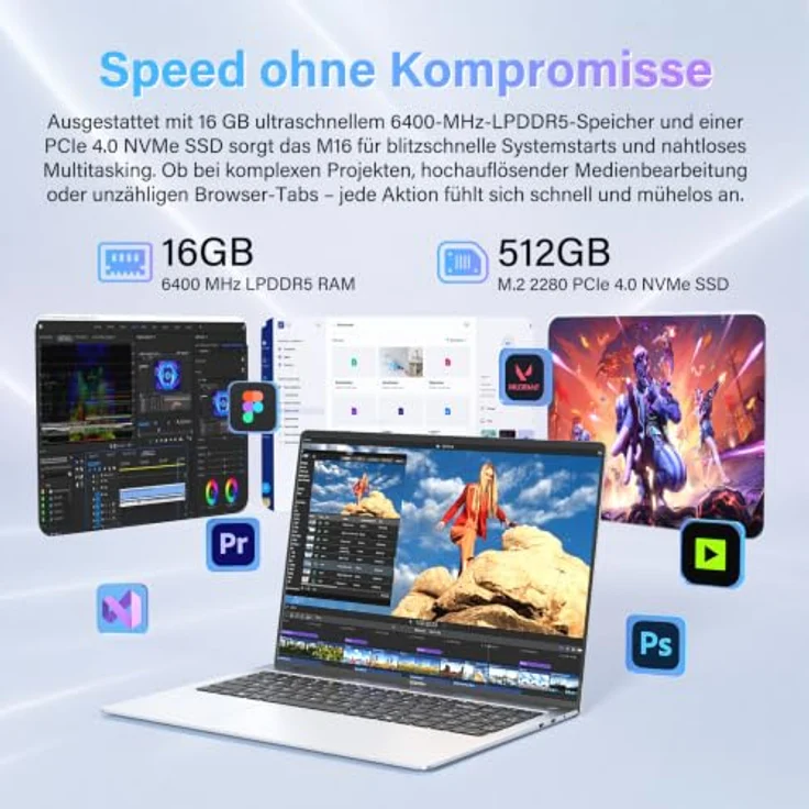 GEEKOM GeekBook M16 Business-Laptop mit Intel Core Ultra 9, 55W Leistung, 99,9 Wh Akku, USB4, Fingerabdrucksensor und IceBlade 3.0 Kühlung – Bild 6