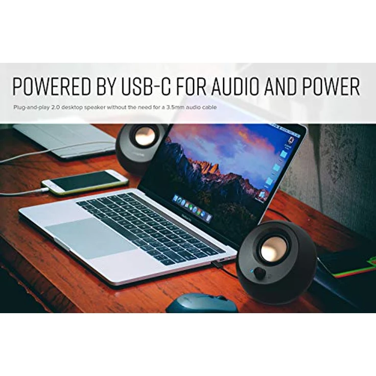 CREATIVE Pebble V3 Desktop-Lautsprecher USB-C 2.0 mit USB Audio, Clear Dialog, Bluetooth 5.0, 8W RMS mit 16W Spitzenleistung, USB-A-Adapter inklusive (schwarz) – Bild 3
