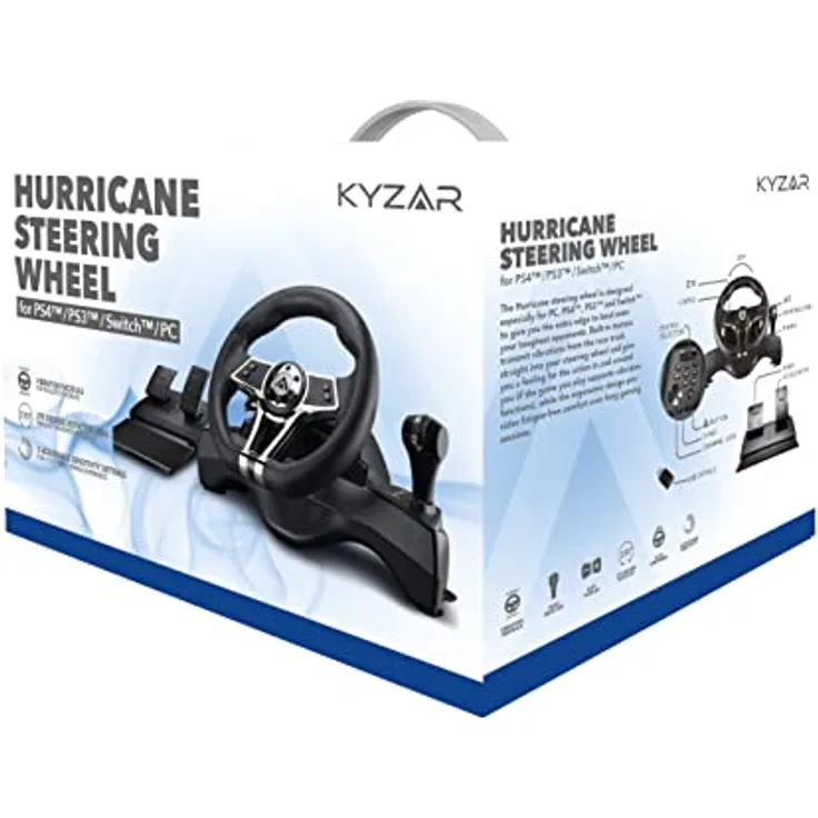 Kyzar PlayStation Steering Wheel - Wired Lenkrad & Pedale Set mit Vibrationseffekt für PS4, PS3, PC und Switch