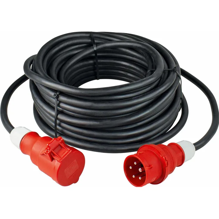 As - Schwabe CEE Starkstromverlängerung 50m mit Phasenwenderstecker, robustes schwarzes Gummikabel H07RN-F 400V/32A IP44