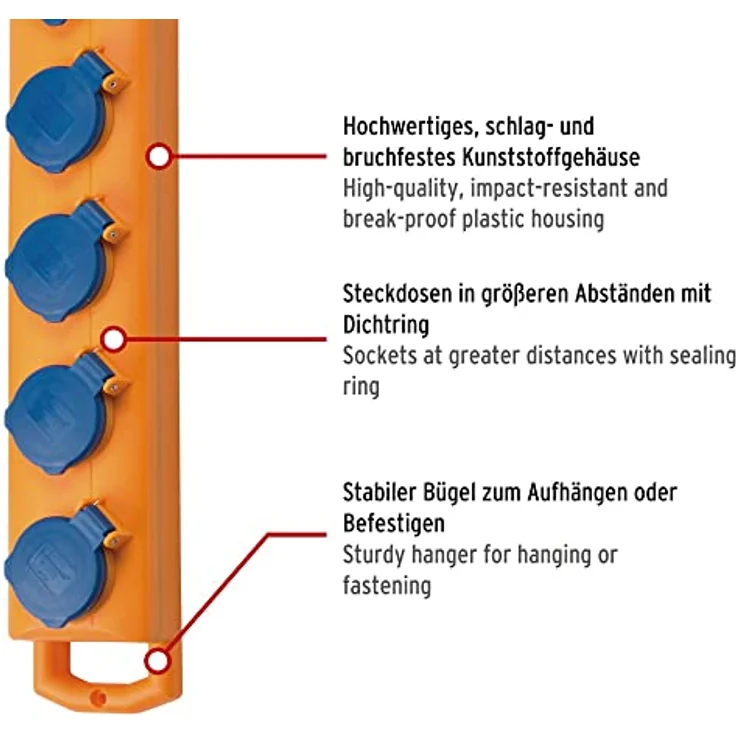 Brennenstuhl Super-Solid SL 544 D FI Steckdosenverteiler-Outdoor Steckdosenleiste (für den Baustelleneinsatz und den ständigen Einsatz im Freien, 5-fach, 5m Kabel, FI-Stecker, IP54) gelb – Bild 3
