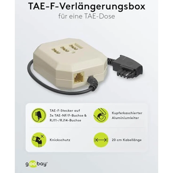 GOOBAY Wentronic TAE 20NFF Verlängerung (Stecker F auf Dose NFF codiert und RJ11) 0,2m – Bild 3