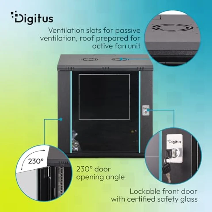 DIGITUS Wandgehäuse Dynamic-N Serie, 12HE unmontiert, 600x450 mm, schwarz, 19 Zoll Rack – Bild 4