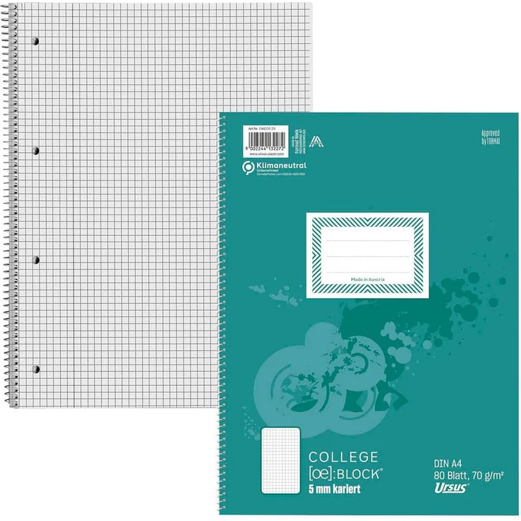 URSUS Collegeblock, 10er Pack kariert, DIN A4, 80 Blatt, 70g/m², mit Spiralbindung