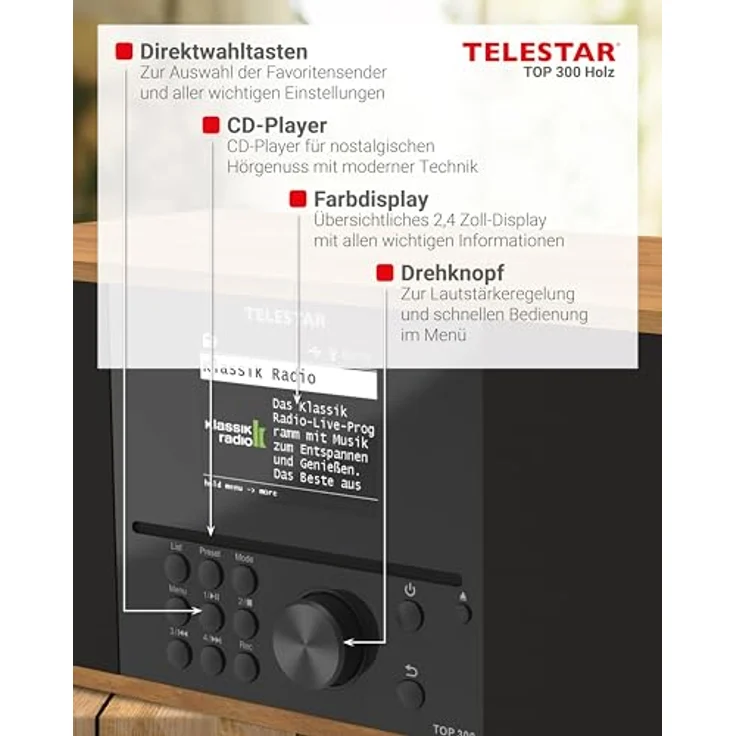 Telestar Top 300, Internetradio mit DAB+, FM, Bluetooth 5.3, WLAN und CD-Player, Braun – Bild 13