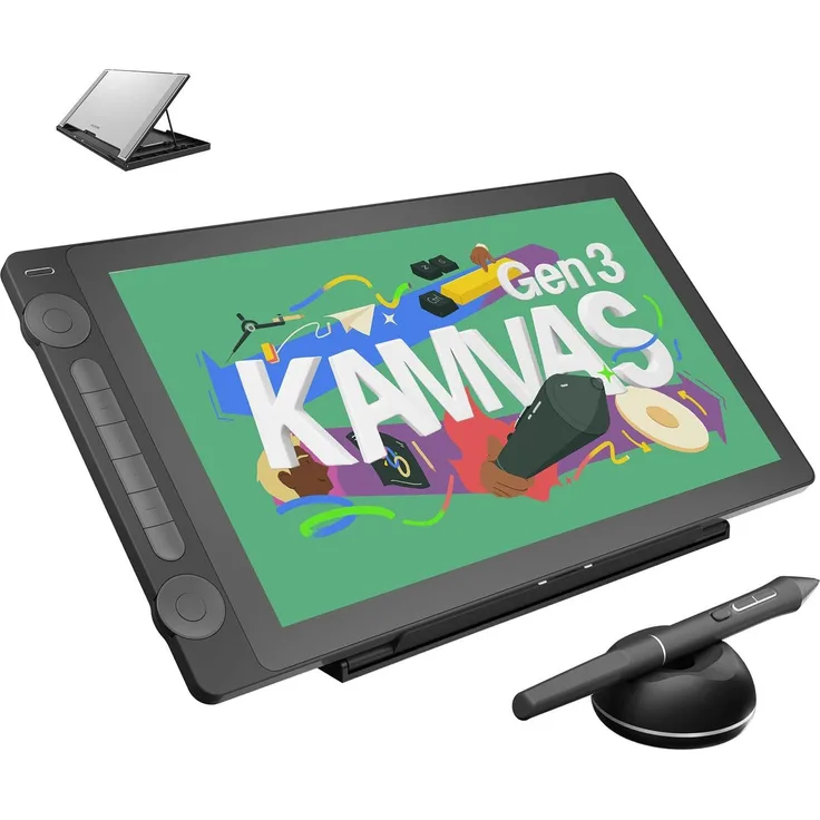 HUION Kamvas 16 Gen 3, 15,8 Zoll Grafiktablett mit 2,5K QHD-Auflösung, 16384 Druckstufen, Schwarz